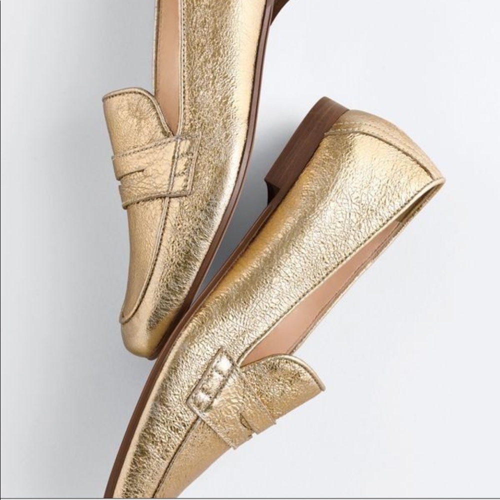 NIB J.Crew Gold Leather Metallic Loafers size 10 - Picture 2 of 9
